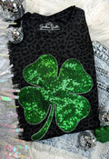 Clover Real Sequins St Patricks Day Leopard Short Sleeve