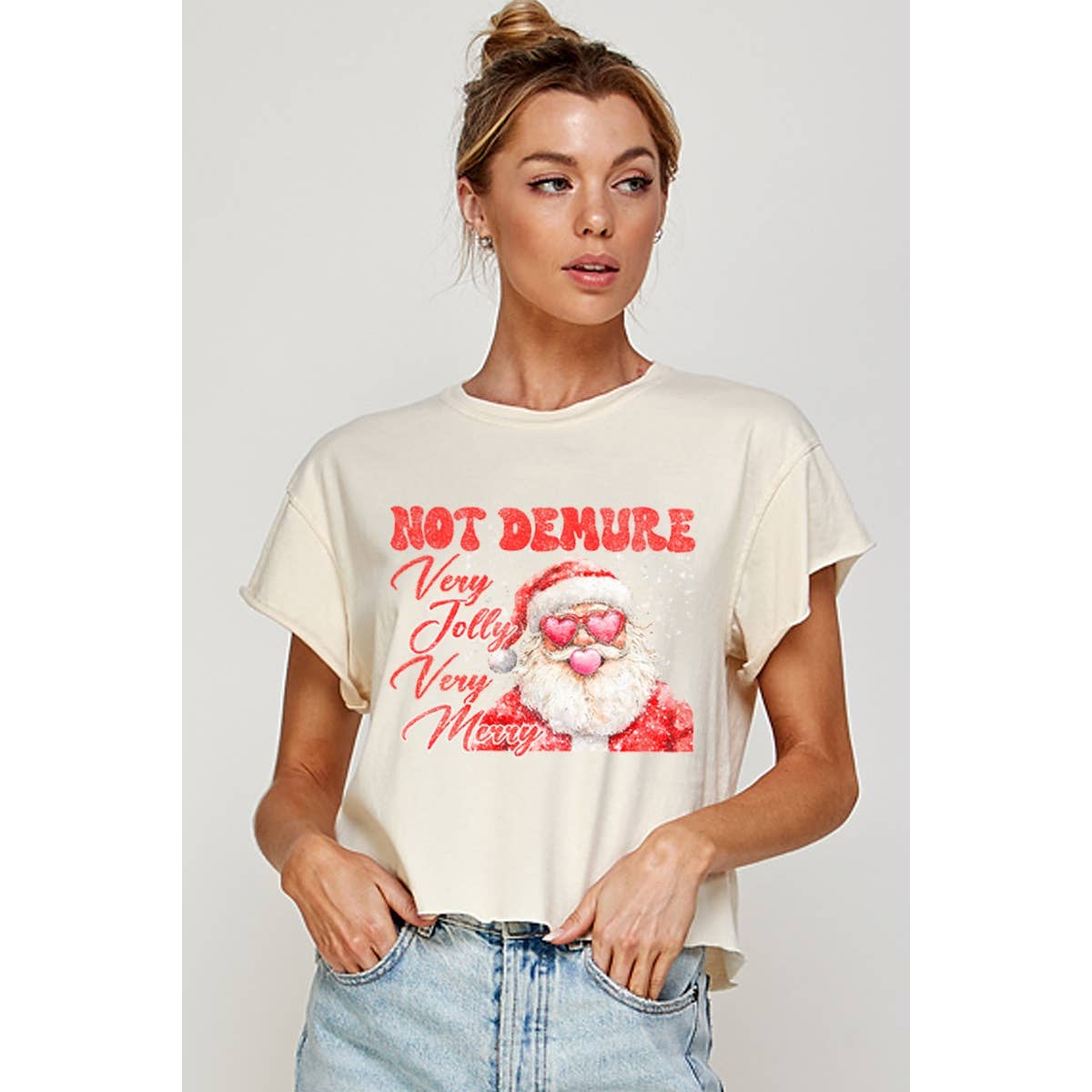 Not Demure  Very Jolly Very Merry Graphic Crop Top