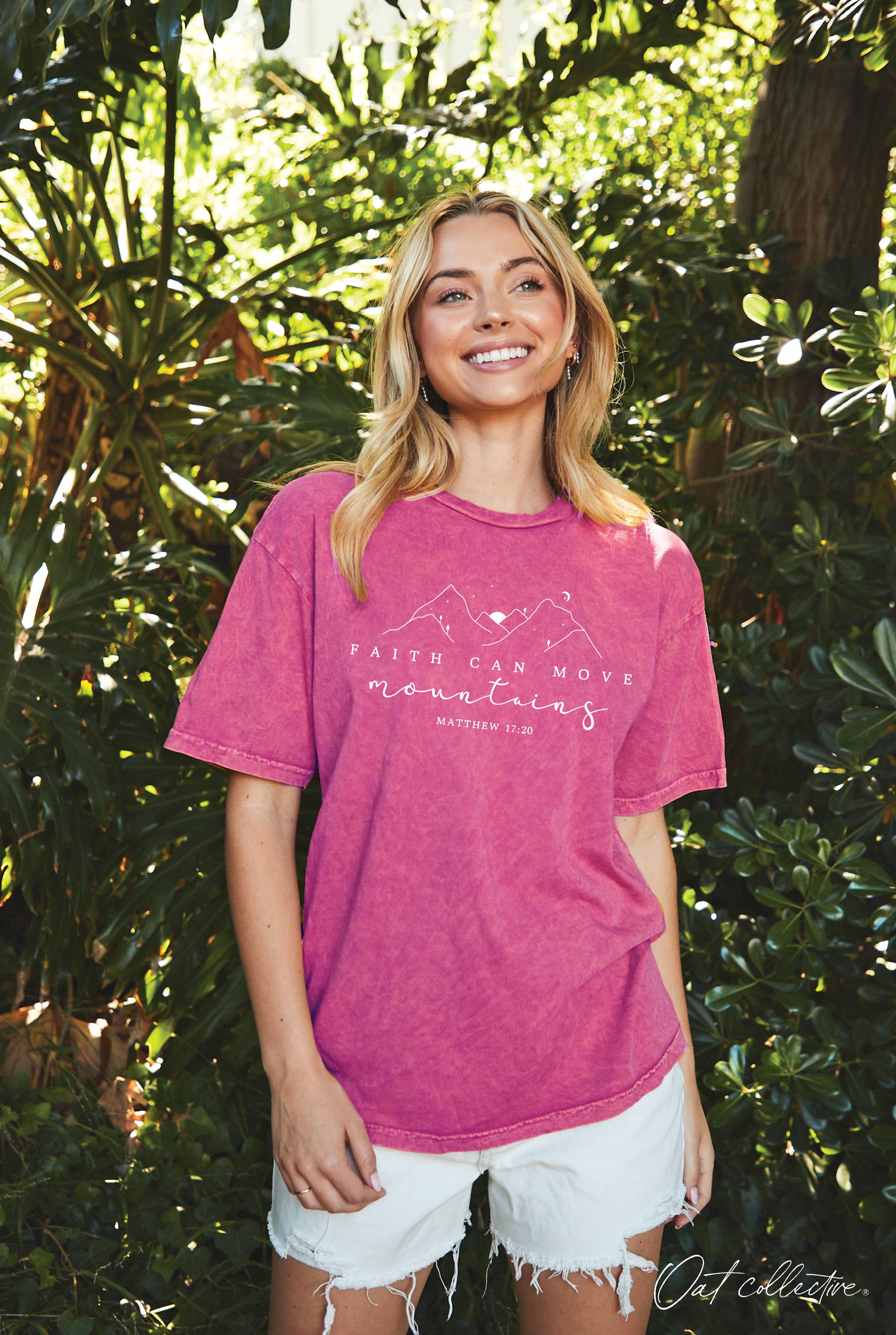 Faith Can Move Mountains Mineral Washed Graphic Top