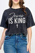Jesus Is King Cross Mineral Graphic Long Crop Top