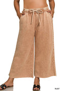 .Plus Acid Wash Palazzo Sweatpants with Pockets