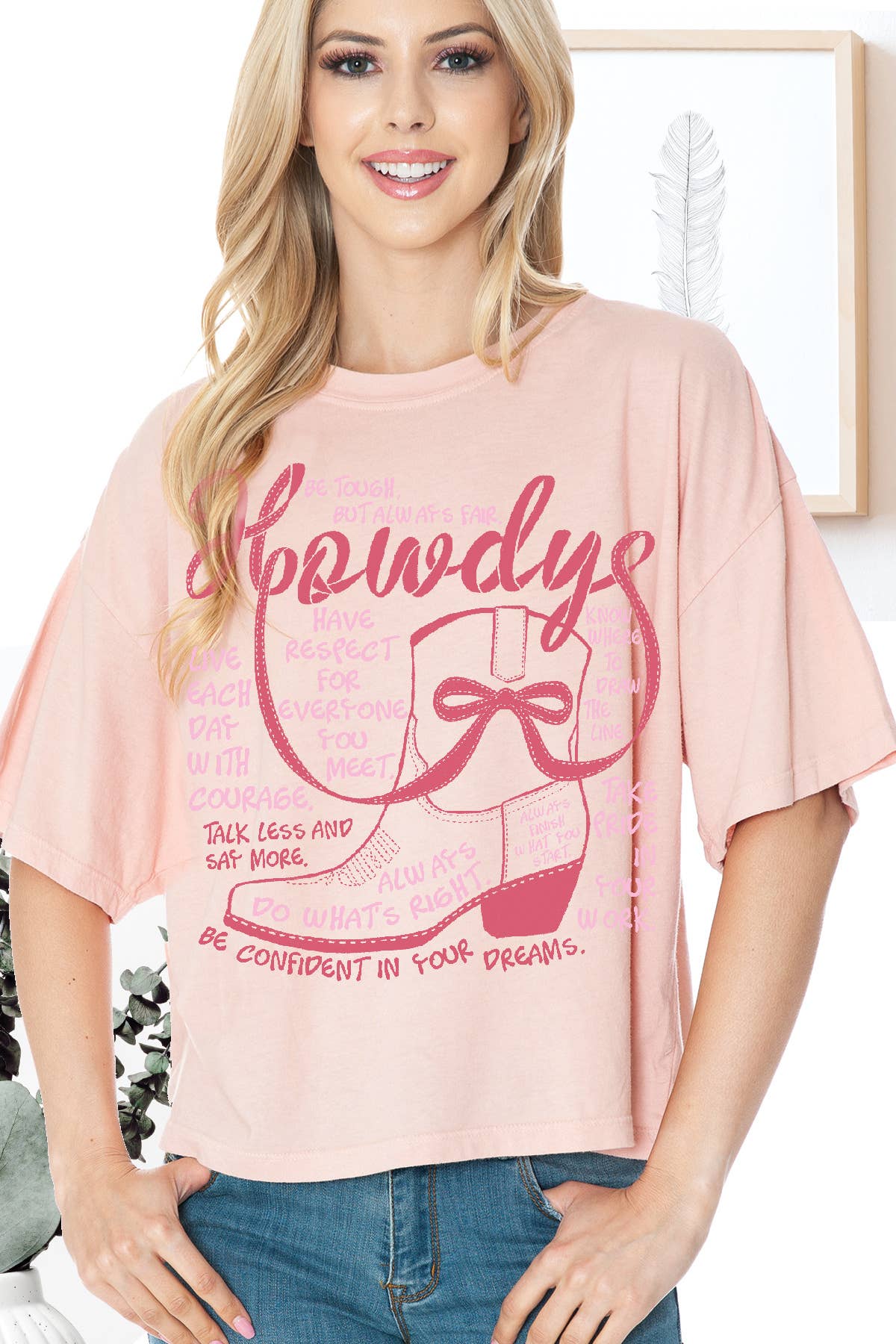 Women Howdy Graphic Print Short Sleeve Crop Top