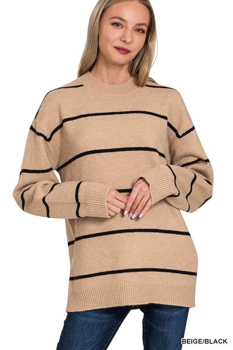 0810 Round Neck Stripe Sweater SI-28396