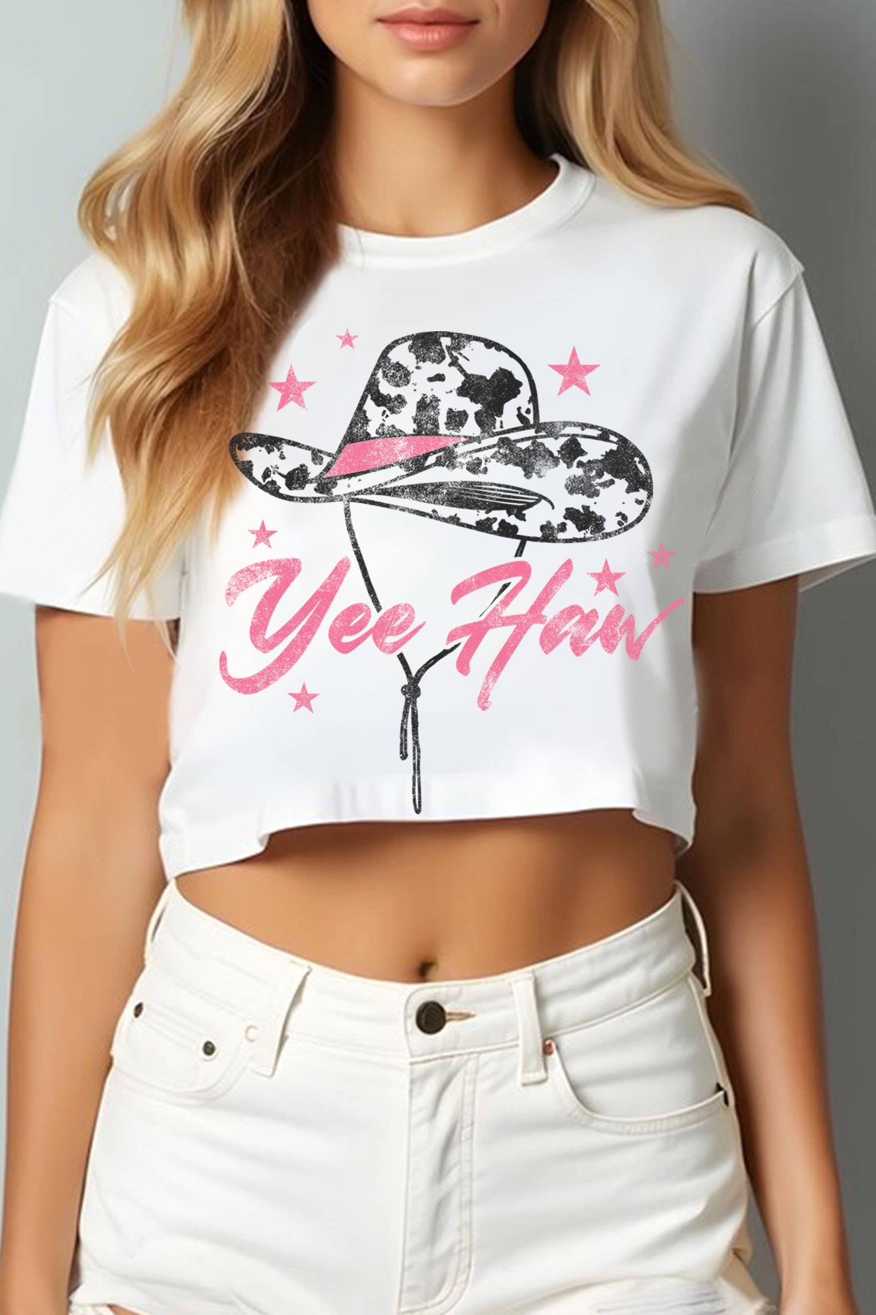 Yee Haw Cowboy Hat Graphic Short Crop Top