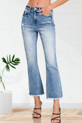 ",,..High-Rise Distressed Flare Denim Pants Jeans