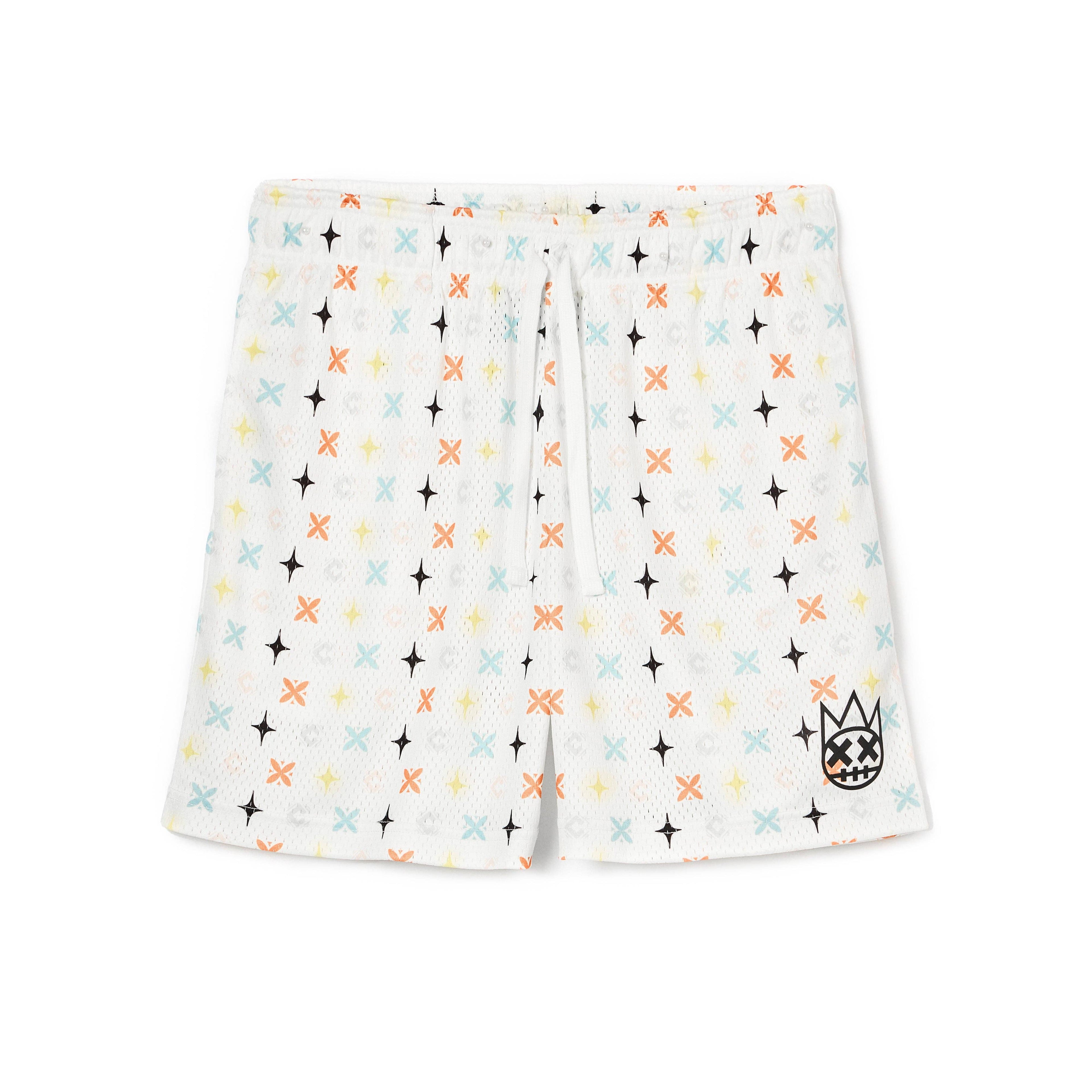 Cult's Mesh Shorts in Cult Repeat Pattern White