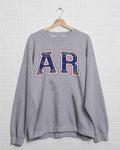 Arkansas Plaid Arch (Pink Outline) Gray Thrifted Sweatshirt