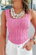 Square Neck Wide Straps Cropped Textured Tank Top (S-Xl)
