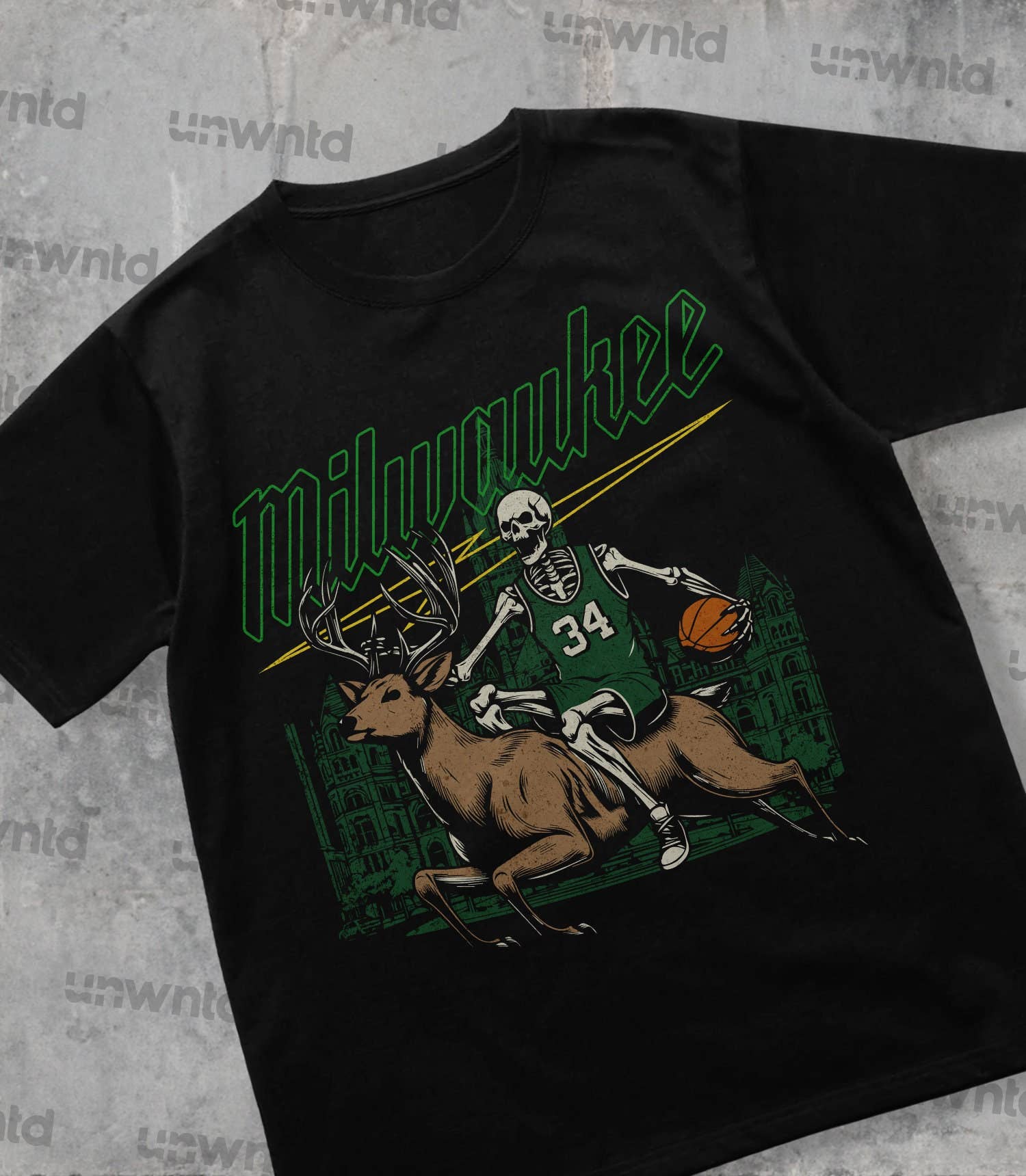 Milwaukee Basketball Shirt - Vintage Skeleton Graphic Tee