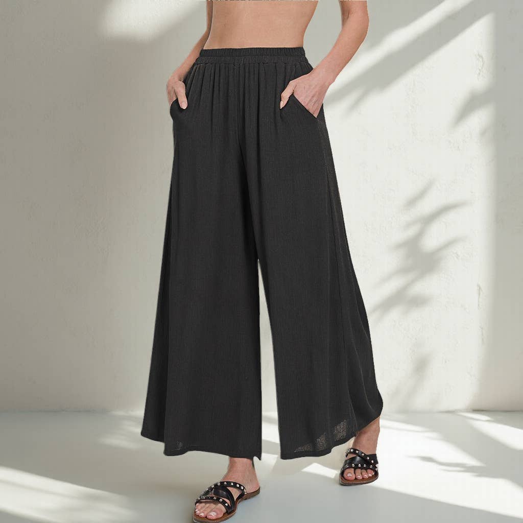 ...Woven Elastic Band Pants with Pocket