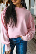 Ribbed Exposed Seam Detail Drop Shoulder Pullover (S-Xl)