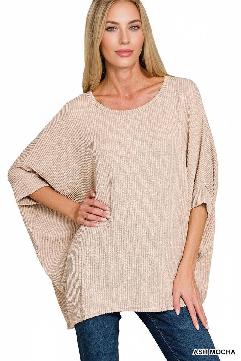 .1103 Raised Rib Bat Sleeve Top SI-29003