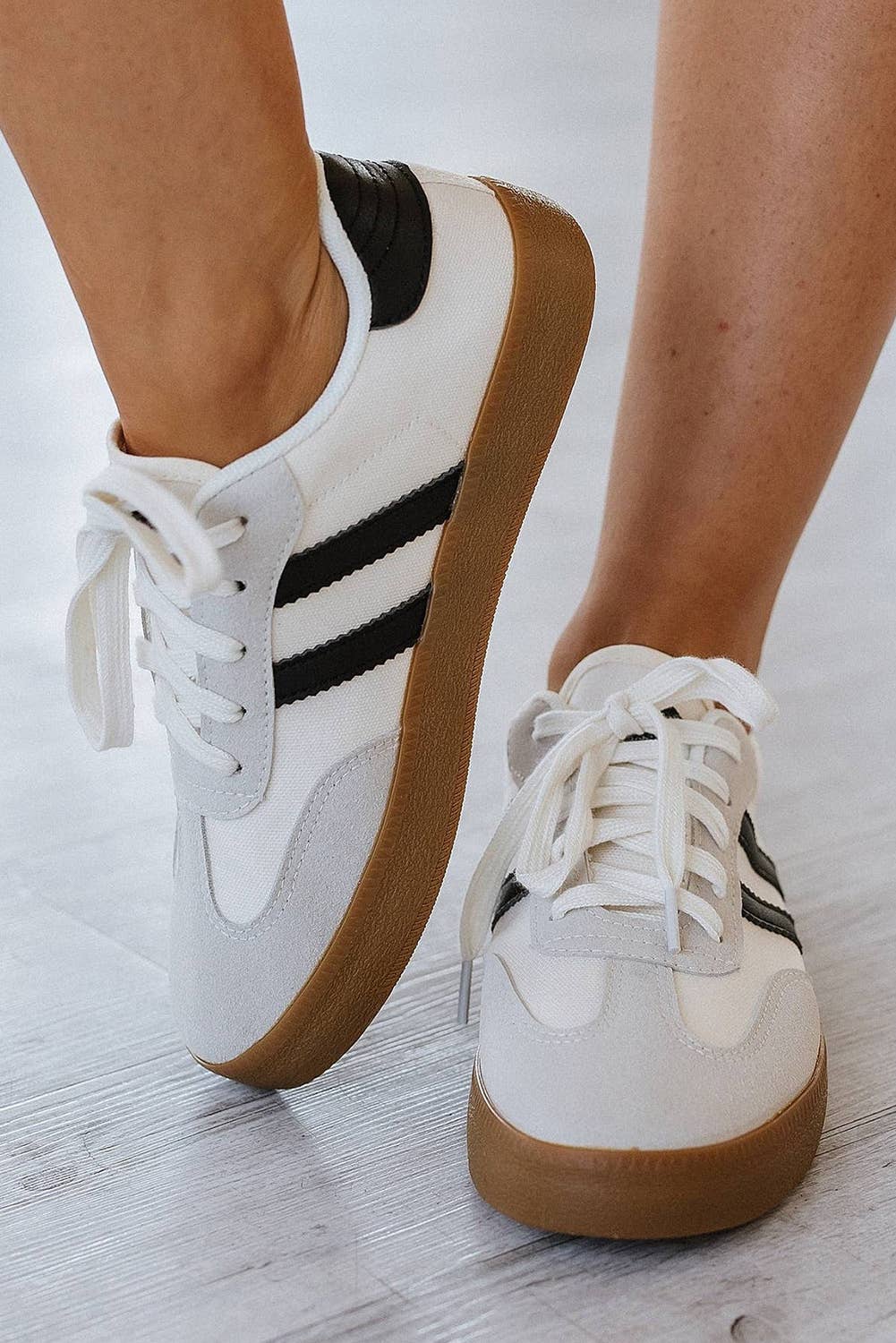 Striped Lace-Up Flat Sneakers
