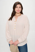 Plus V Neck Half Button Long Sleeve Knit Top
