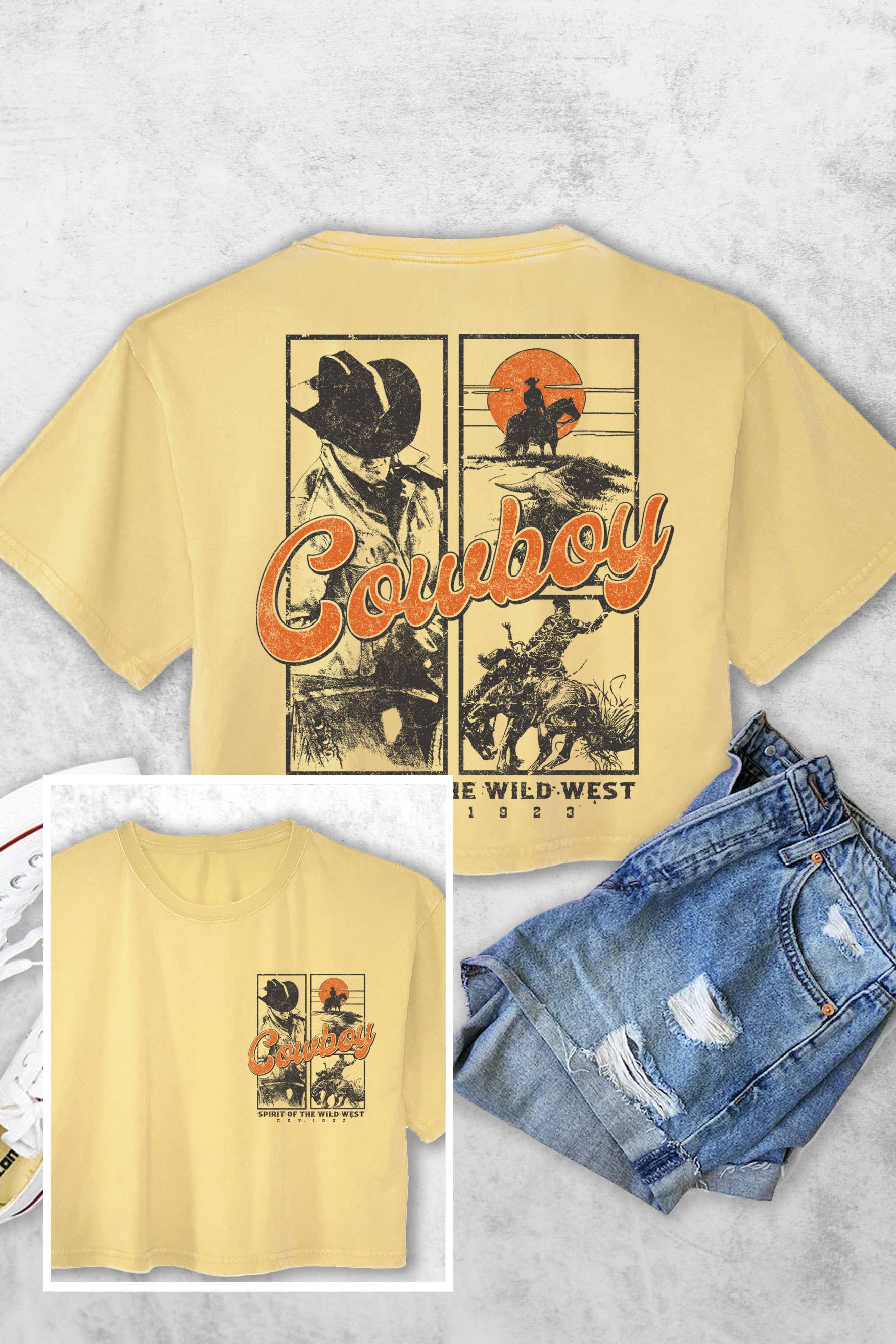 Cowboy Wild West F&B Women's Vintage Graphic Crop Top