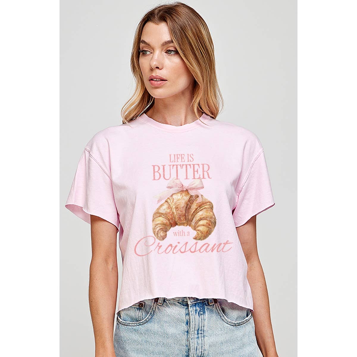 Life Is Better with A Croissant Vintage Graphic Crop Top