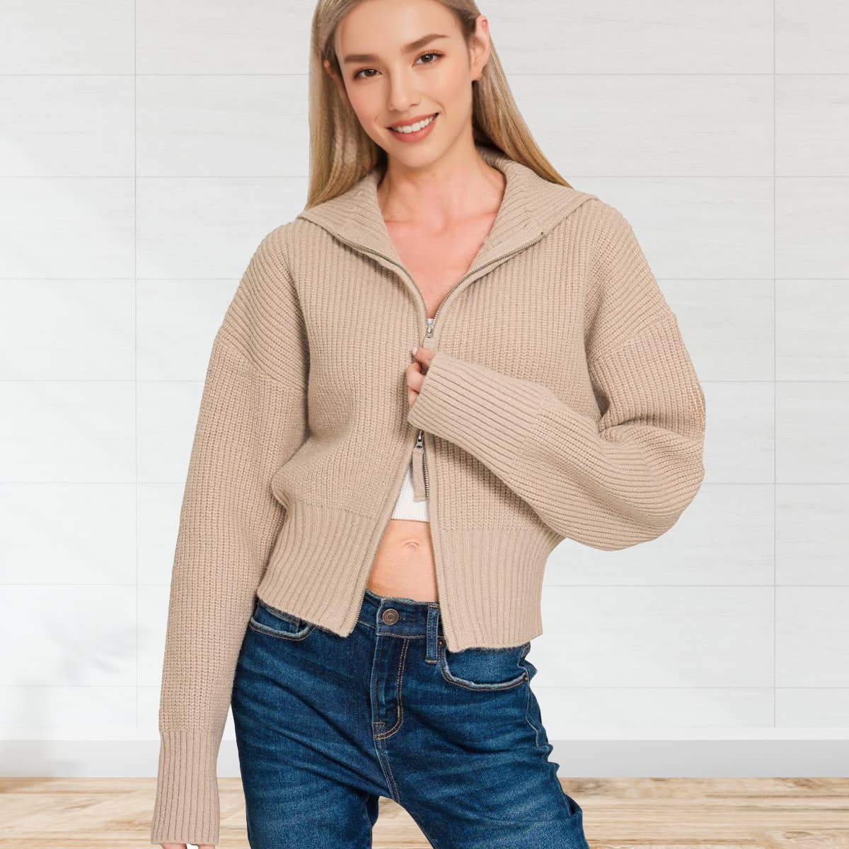 ...1121 Collared Zip Up Sweater SI-28664