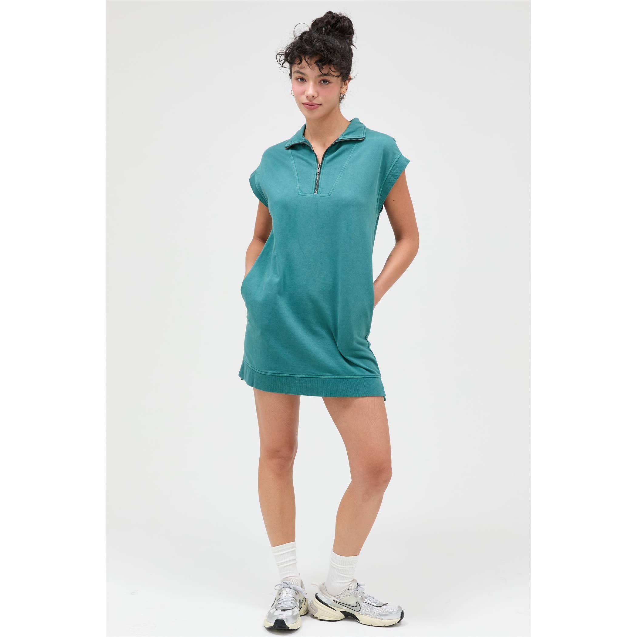 Half Zip Up Mock Neck Mini Dress