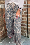 Plus Size Leopard Print Raw Edge Patch Pocket Loose Pants