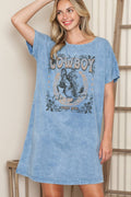 Women Cowboy Graphic Print Mineral Wash Dress