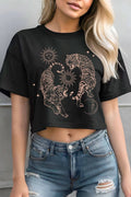 Sun and Moon Tiger Graphic Short Crop Top