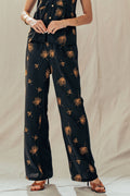 Floral Print Wide-Leg Linen Blend Pants