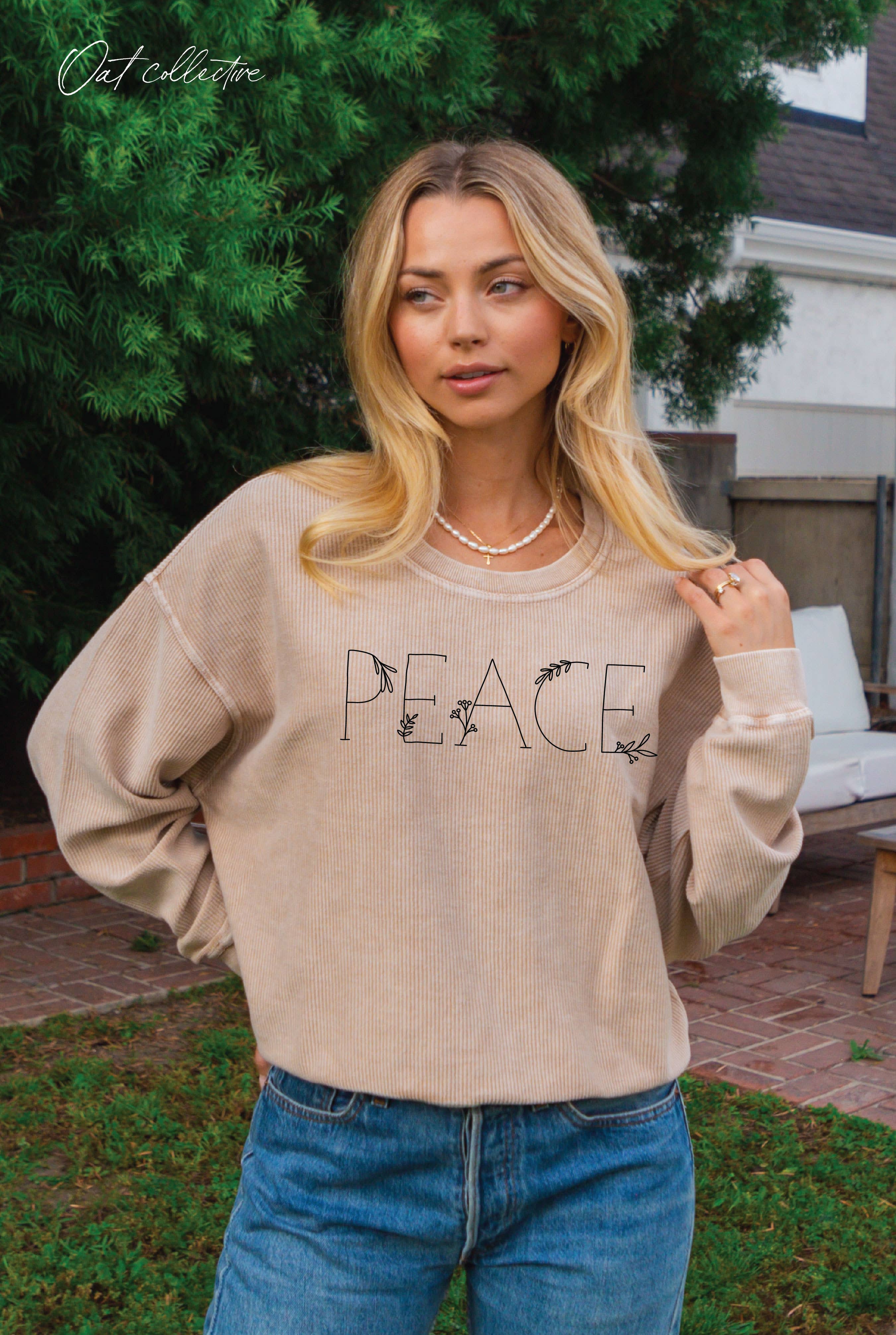 Peace Cropped Thermal  Thermal Vintage Pullover