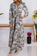 Floral Print Smocked High Waist Long Sleeve Dress (S-Xl)