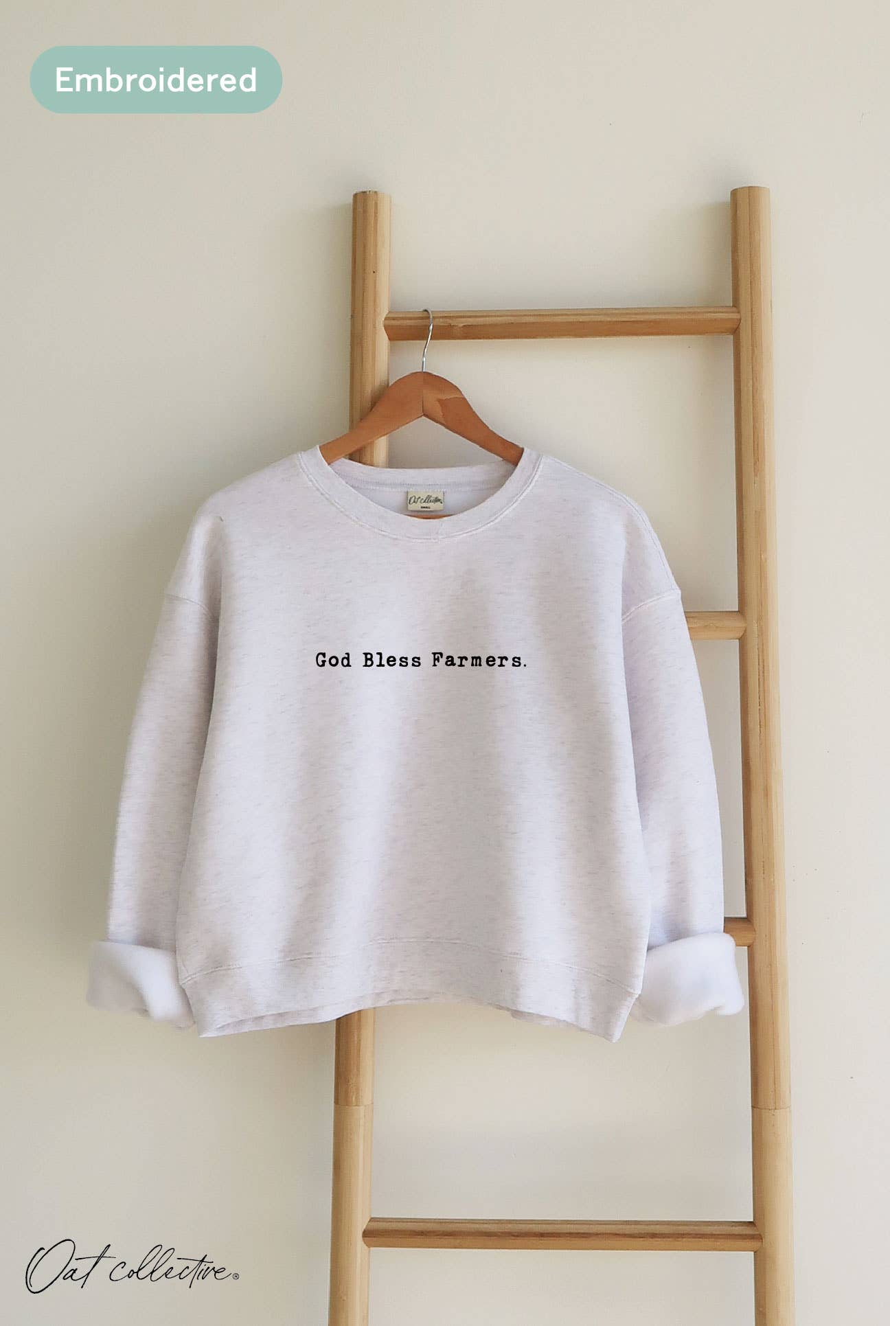 Embroidered God Bless Farmers Mid Cropped Sweatshirt