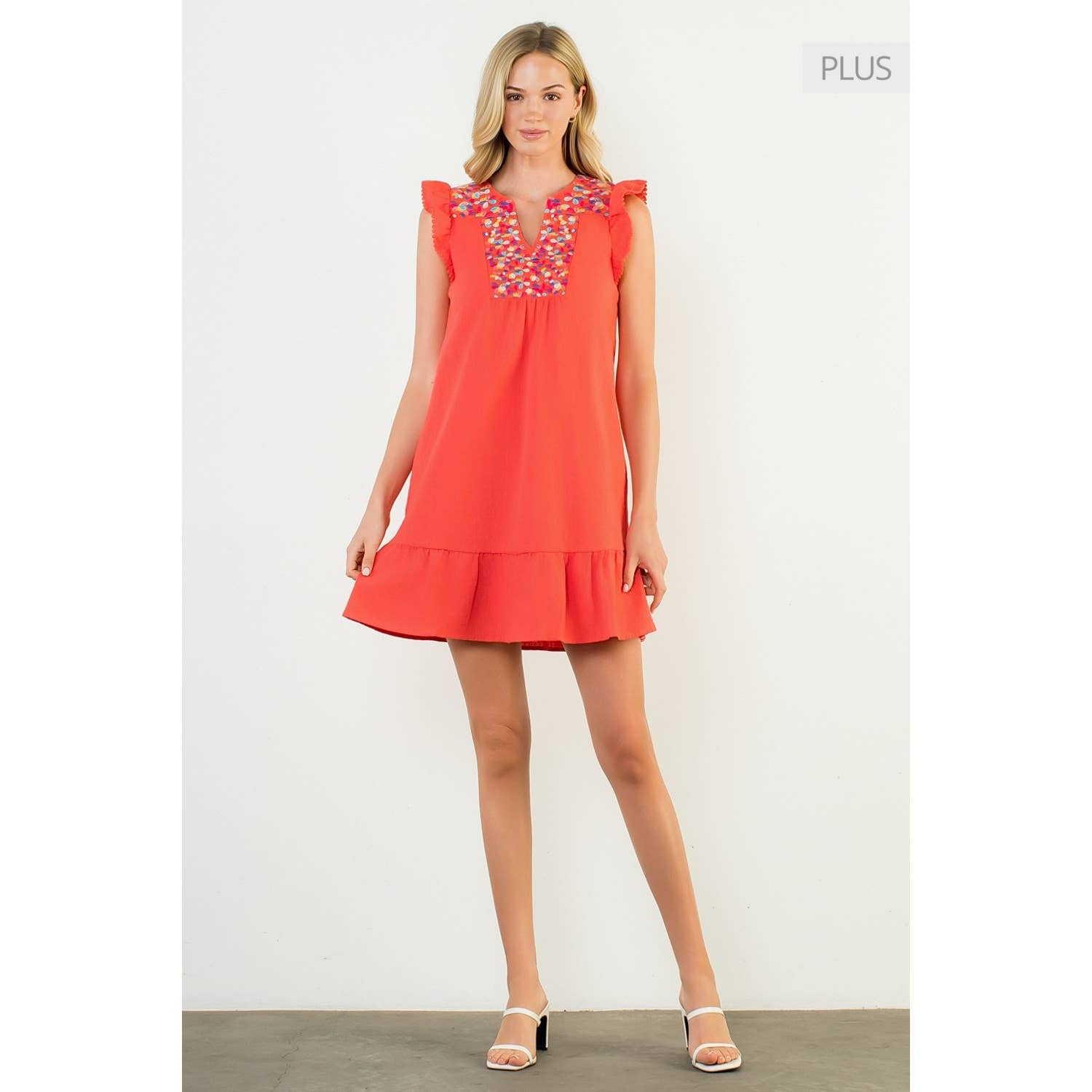 /Size Xl/ Flutter Sleeve Dress w/ Emb