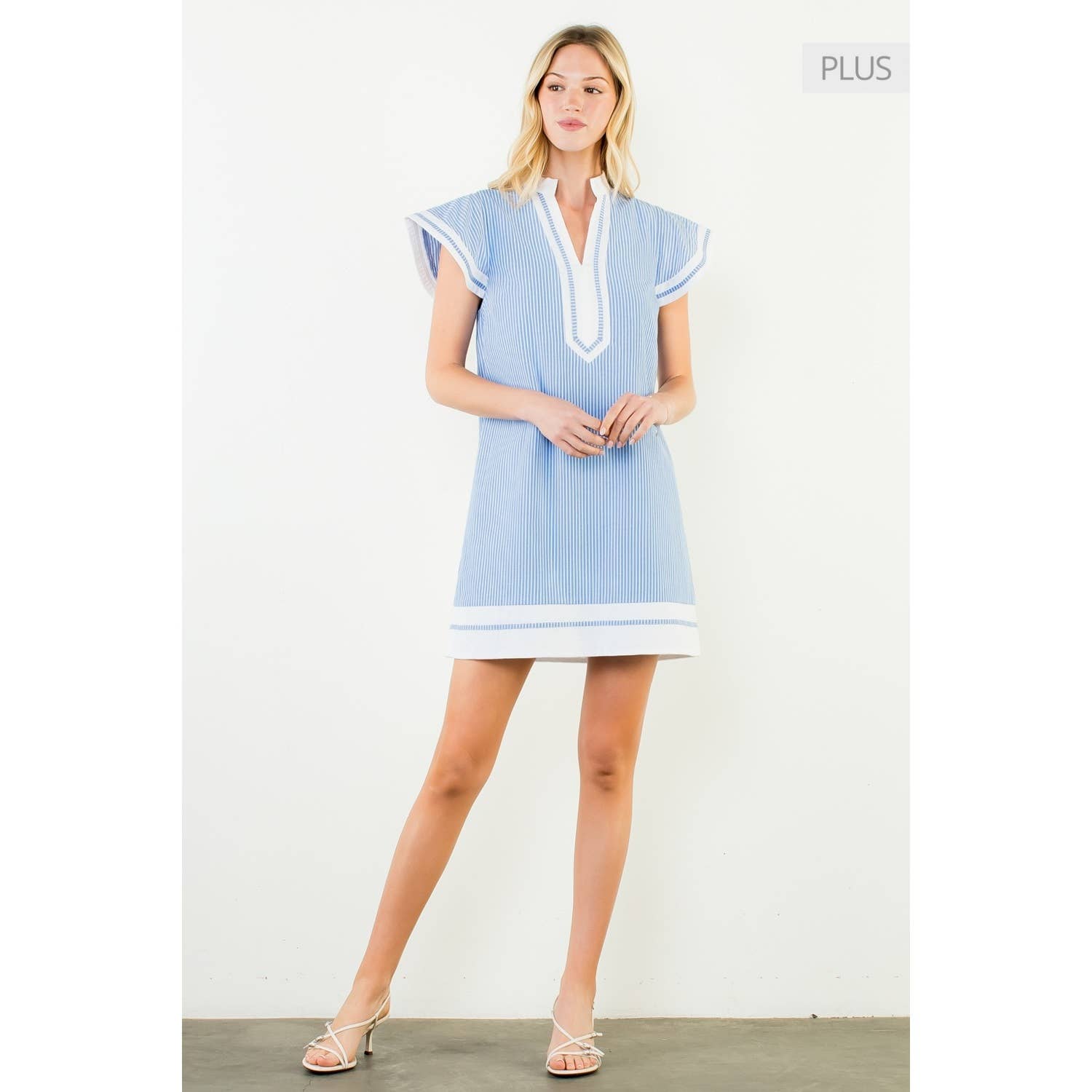 /Size Xl/ Flutter Sleeve Striped V-Neck Dress