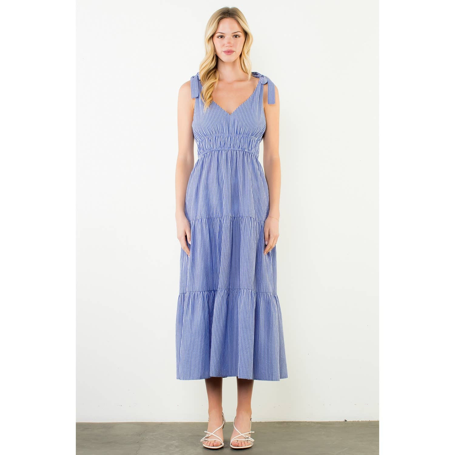 Tie Strap Striped Tiered Maxi Dress