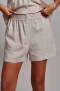 Linen Blend Button-Detail Shorts