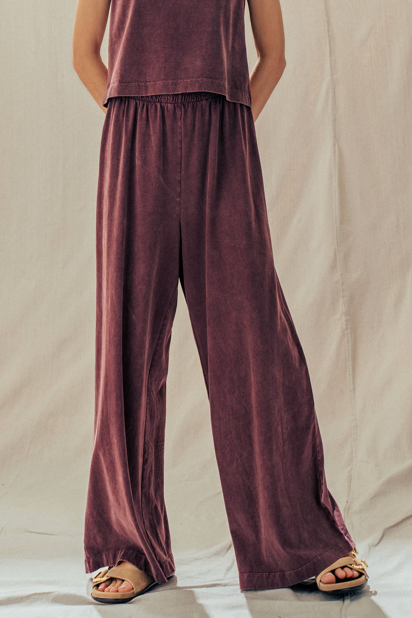 Elastic Waist Wide Leg Knit Pants