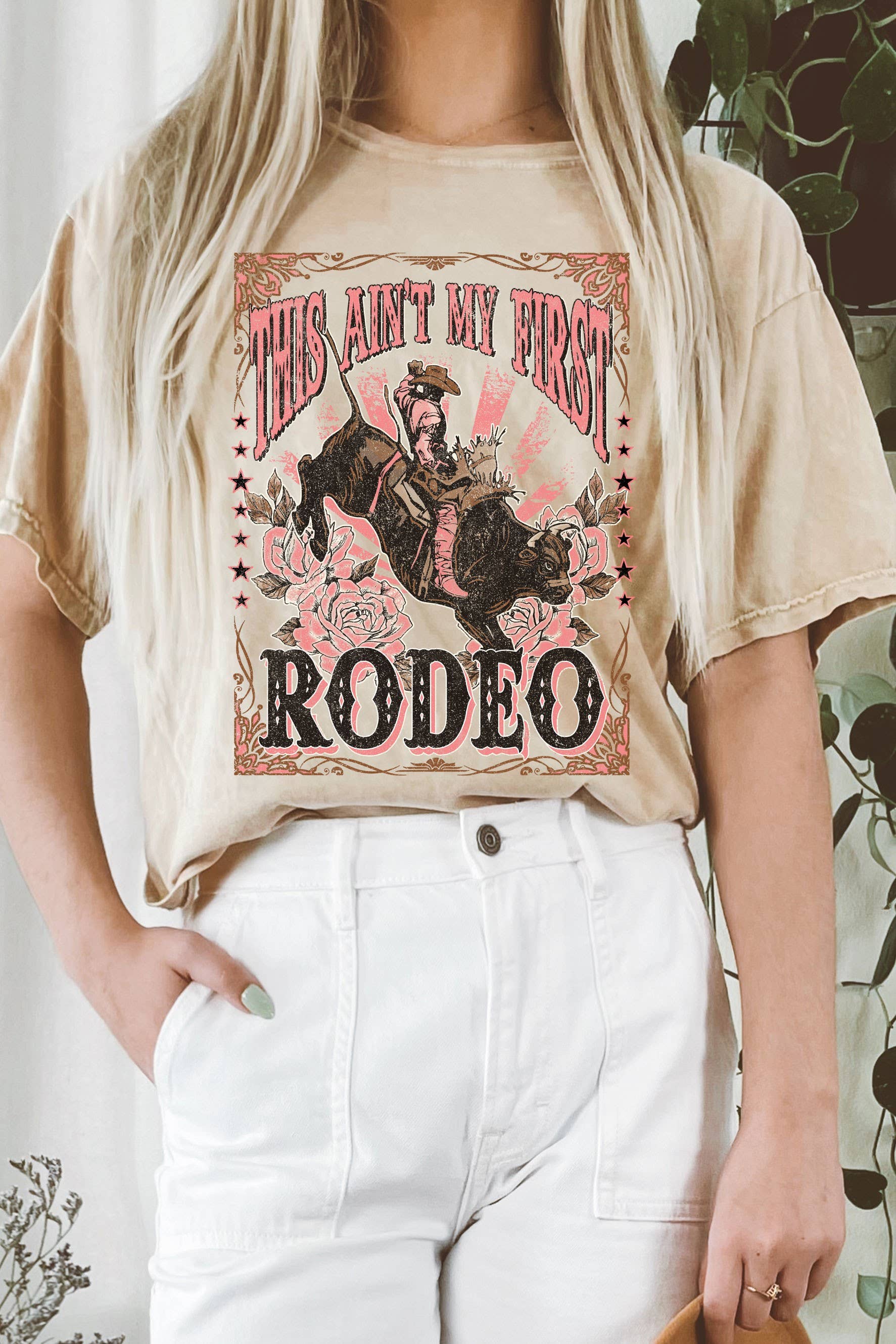 This Ain't My First Rodeo Mineral Graphic Long Crop Top