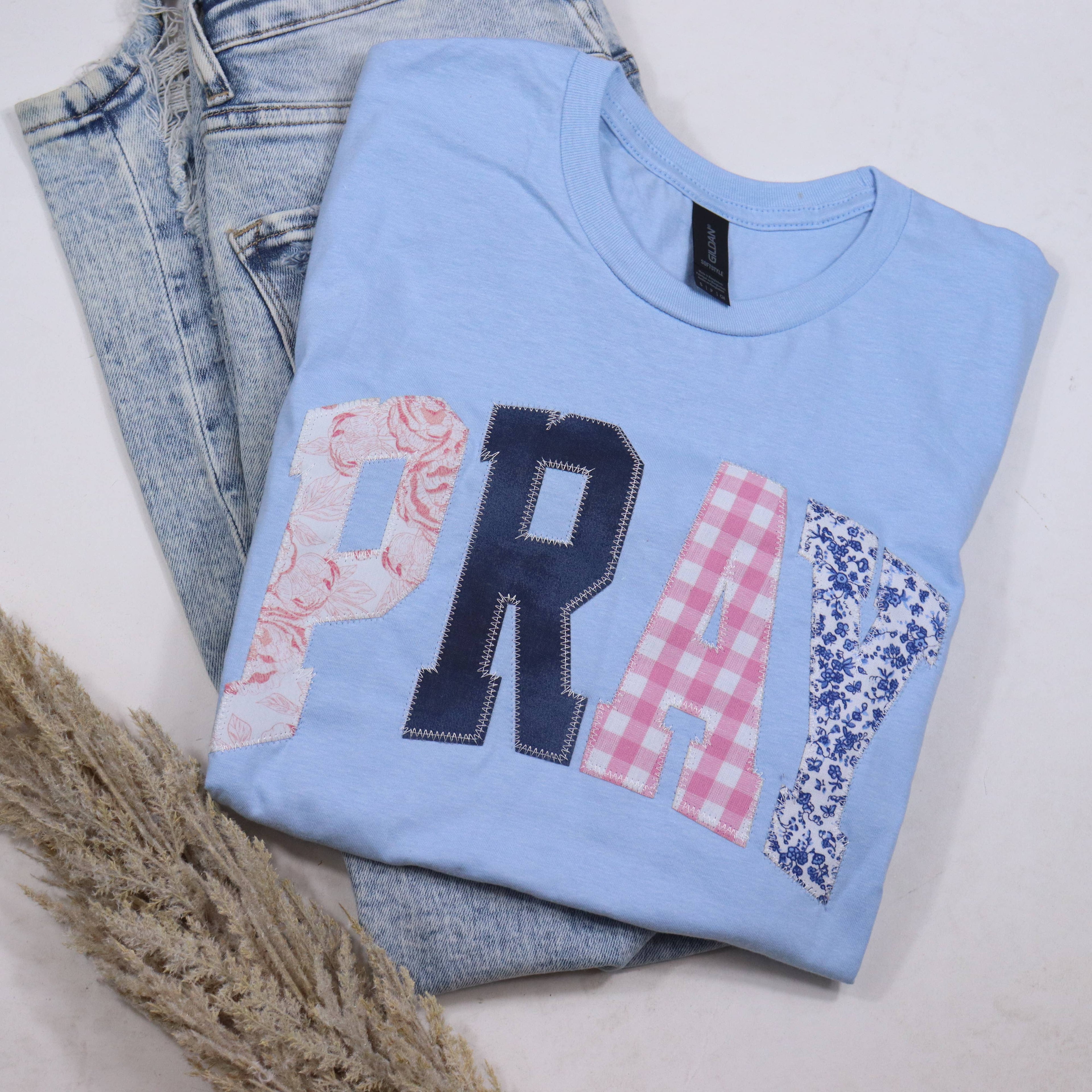 Light Blue Pray Christian Faith Short Sleeve T