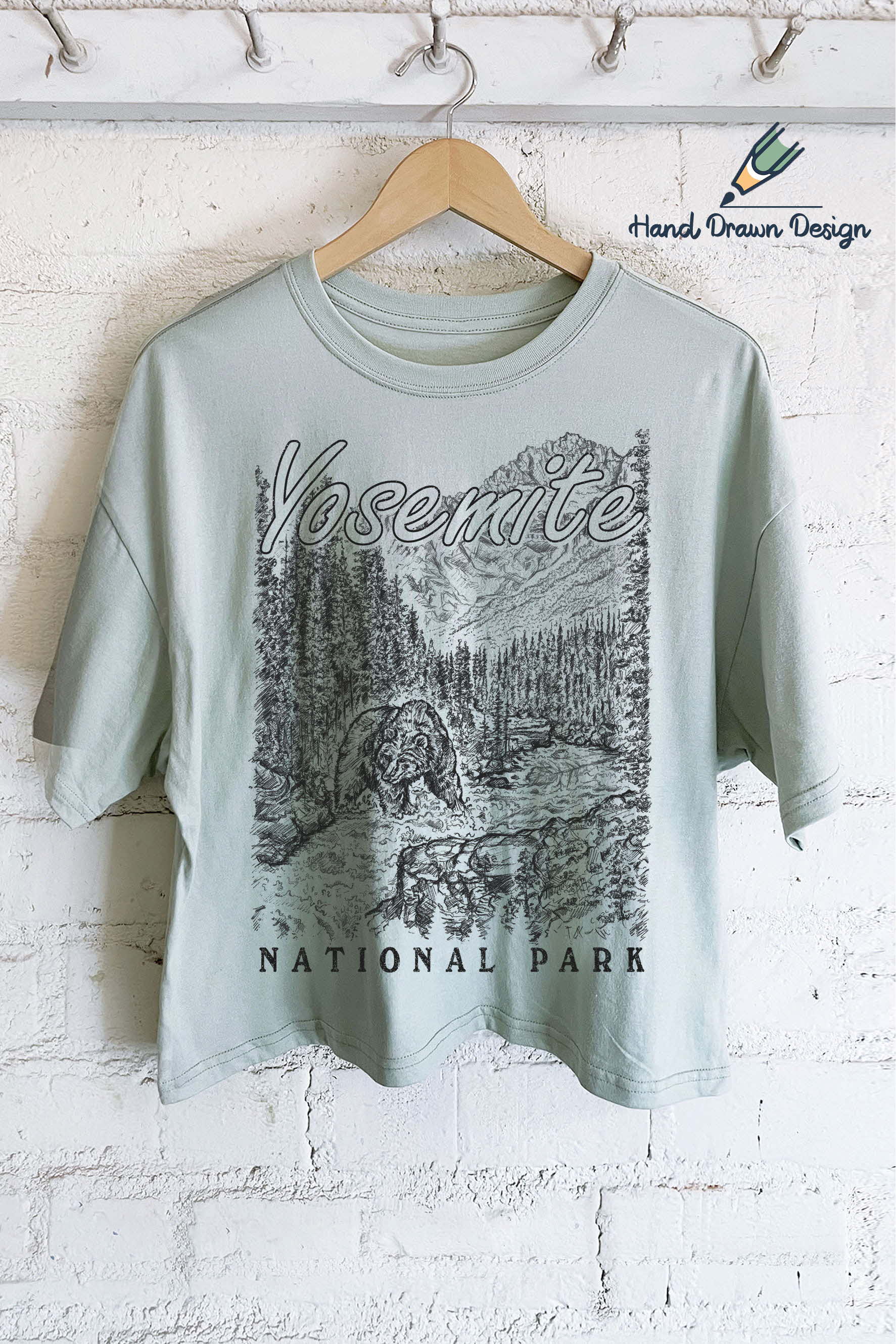 Yosemite Bear-Hand Drawn Long Crop Top
