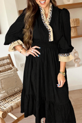Leopard Frilled Trim V Neck Bracelet Sleeve Dress (S-Xl)
