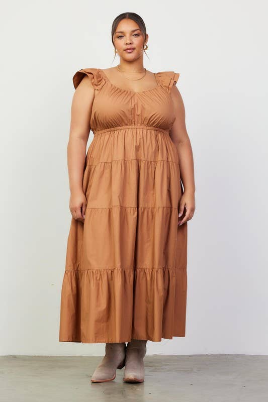 Plus Size Poplin Ruffle Sleeve Maxi Dress