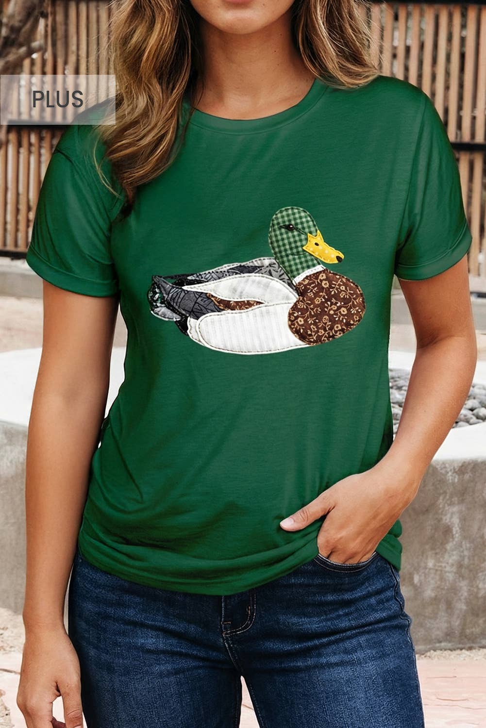 Faux Patchwork Mallard Duck Plus Size Graphic Tee