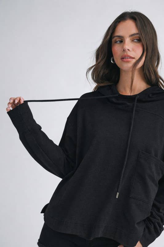 *Small Only* 9108HK Relaxed Pocket Hoodie Pullover Top