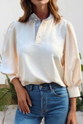 Striped Ruffle Button Neck Pullover Sweatshirt (S-Xl)