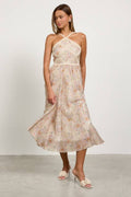 Paisley Halter Neck Dress with Macrame Embroidery