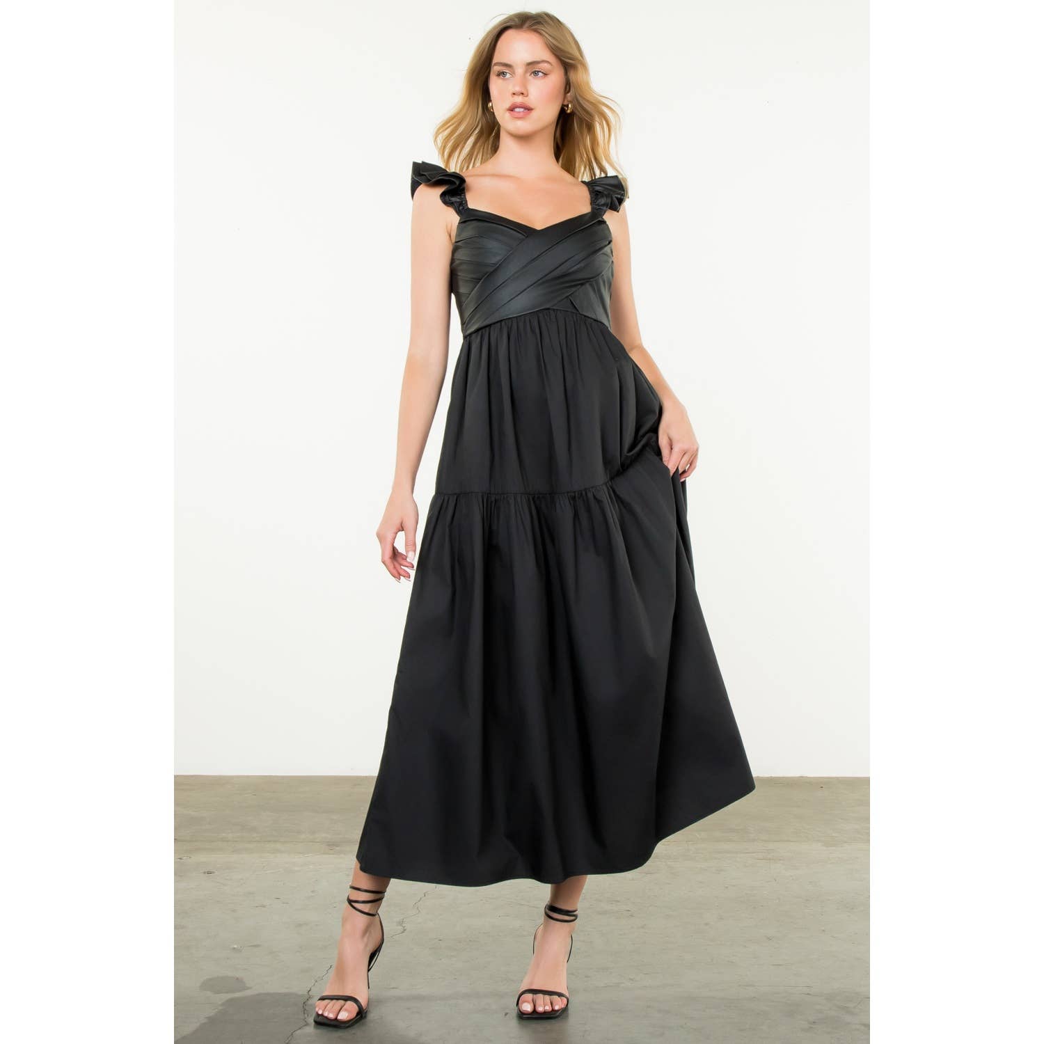 Mixed Media Tiered Maxi Dress