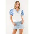 Embroidered Puff Sleeve V-Neck Top
