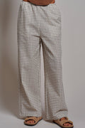 Cotton Check Wide Leg Pants Elastic Waist