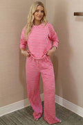 66Stripe Top and Buttoned Straight Pants Lounge Set (S-Xl)