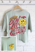Good Vibes Don't Worry Be Happy Face Graphic Long Crop Top