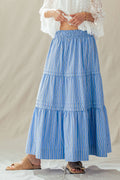 Striped Cotton Tiered Smocked Maxi Skirt