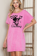 Women Dog Cowboy Graphic Print Mineral Wash Dress